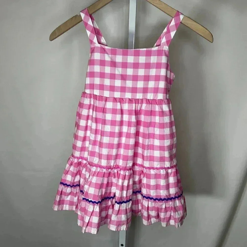 Tahari Size 6 Girls Plaid Dress Pink Layered Sundress Ruffle Party Dress Gingham